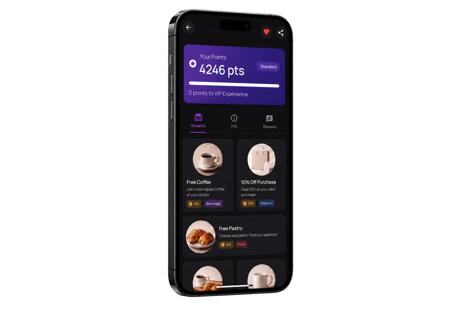 Reflexx mobile loyalty companion showing the customer rewards experience