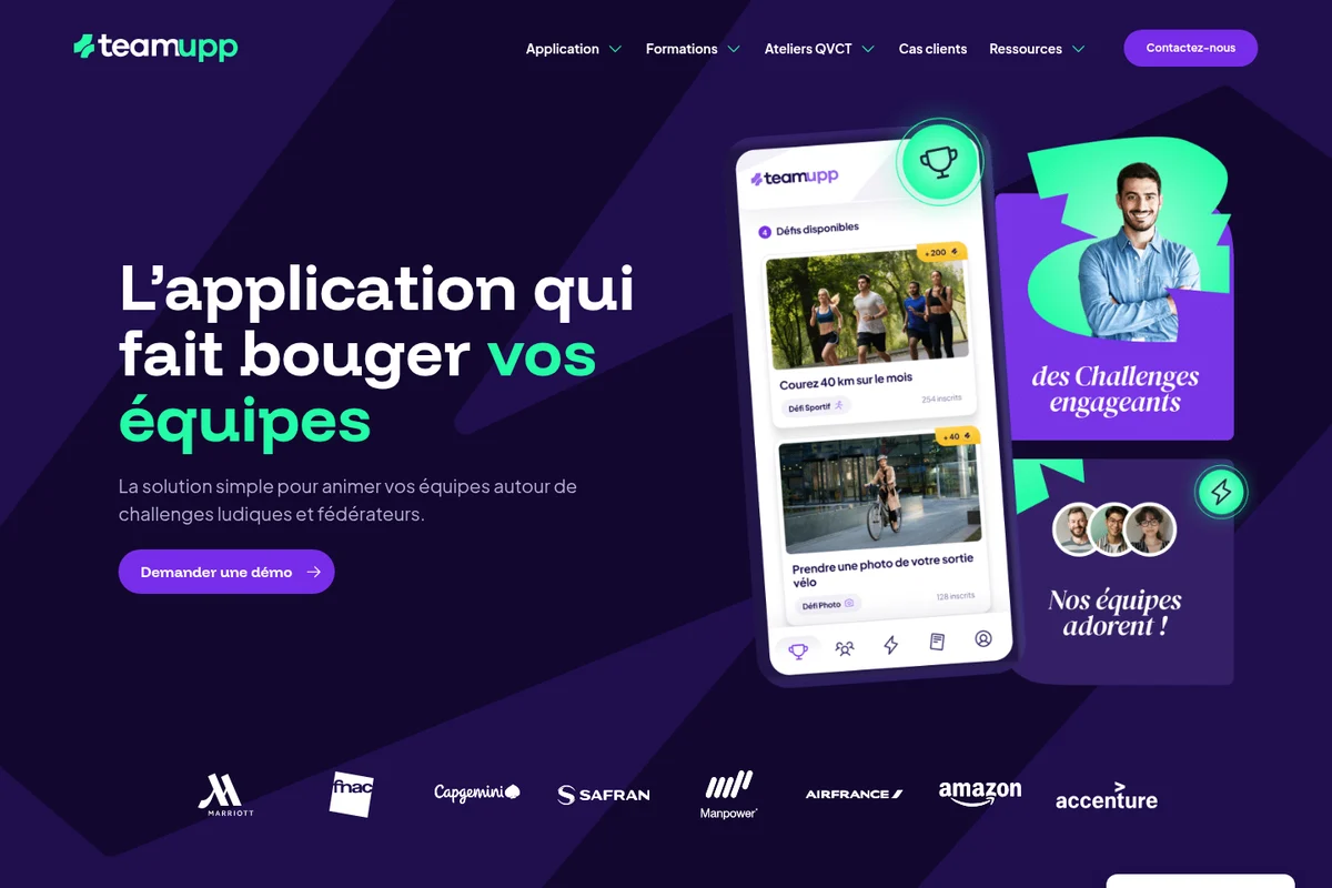 TEAMUPP official website showing its employee challenge mobile application